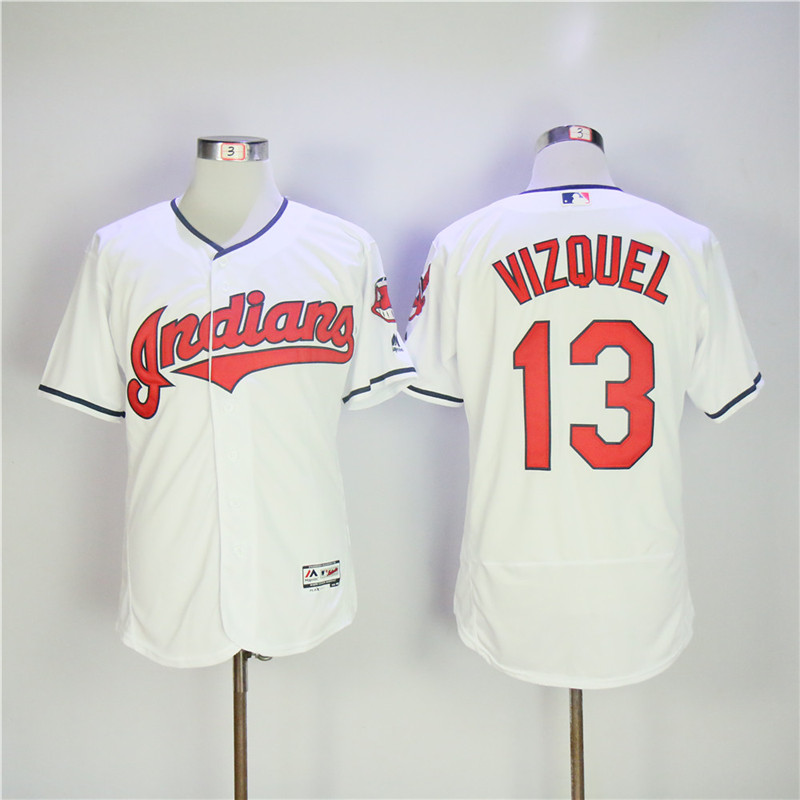 Men's Cleveland Indians #13 Omar Vizquel White Flexbase Stitched MLB Jersey